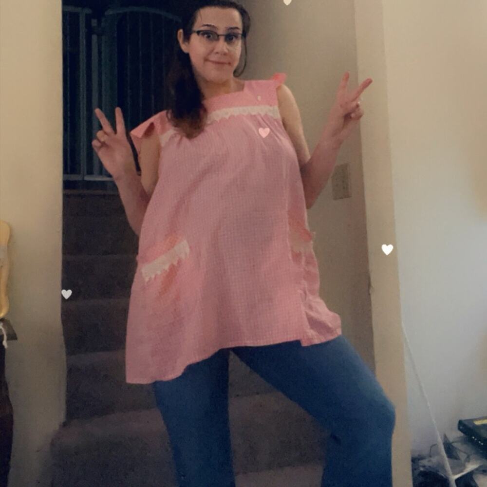 70s Pink Gingham Sleeveless Tunic Top